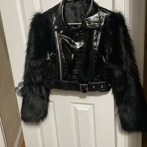 Black furry sleeves jacket new size medium